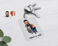 Kişiye Özel Baba Oğul Karikatürlü Şeffaf Pleksi Anahtarlık-1