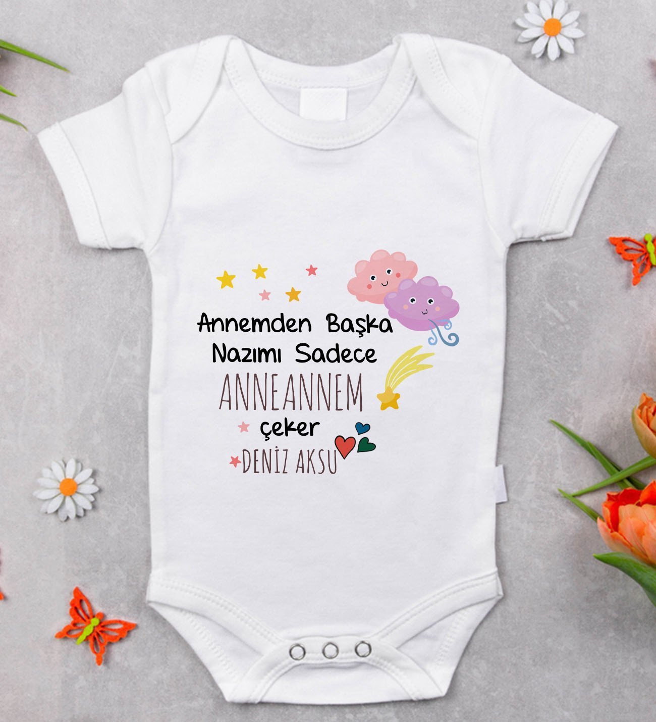 BK Kids İsimli Anneannem Tasarımlı Bebek Body Zıbın - Model 1