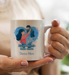 BK Gift Kişiye Özel İsimli Anne Bebek Yastık ve Kupa Bardak Hediye Seti-6, Anneye Hediye, Anneler Günü Hediyeleri