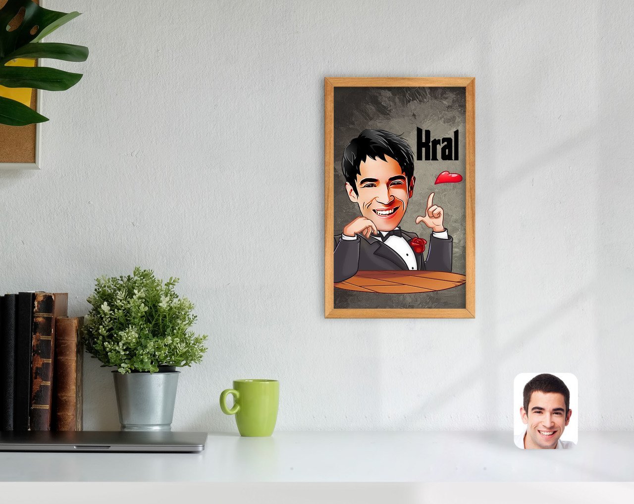 Kişiye Özel Kral Karikatürlü Dekoratif Retro Ahşap Tablo-3