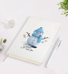 Kişiye Özel Mutlu Yıllar Tasarımlı Beyaz Defter ve Kalem Seti - 1