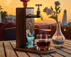 BK Gift Kişiye Özel Kabartma İsimli Tarihli Landscape Tasarımlı Musluklu Ceviz Ahşap Şarap Standı-5, Viski Çeşmesi, Babaya Hediye, İçecek Dispenseri