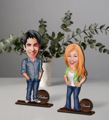 BK Gift Kişiye Özel Sevgili Karikatürlü Ahşap Biblo Seti Model-3