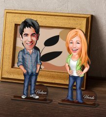 BK Gift Kişiye Özel Sevgili Karikatürlü Ahşap Biblo Seti Model-3