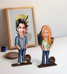 BK Gift Kişiye Özel Sevgili Karikatürlü Ahşap Biblo Seti Model-3