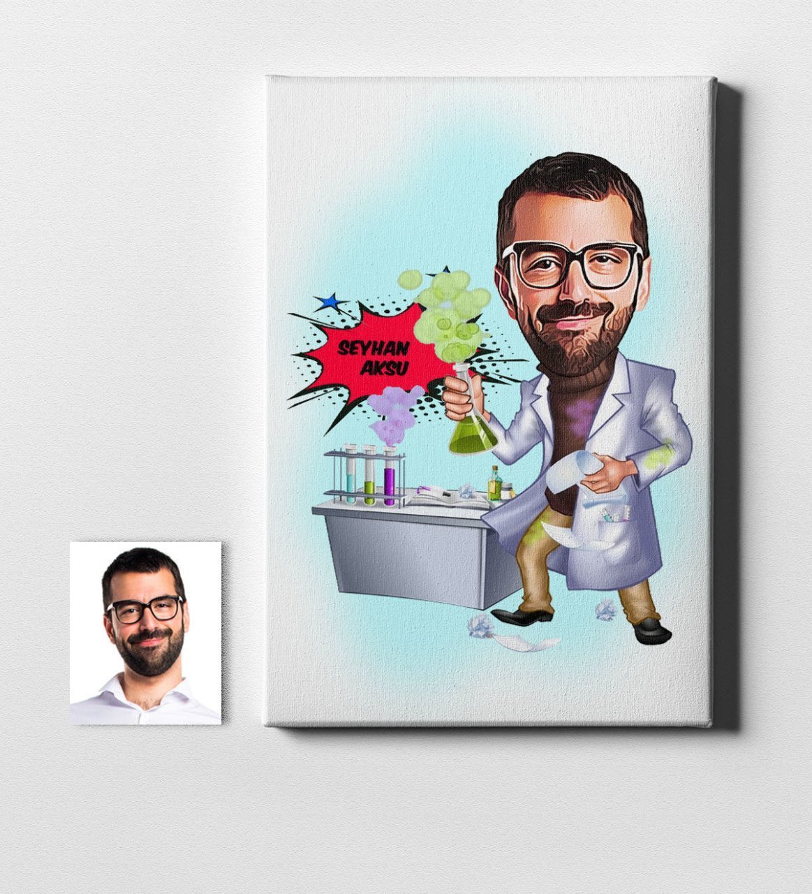 Kişiye Özel Bay Kimya Mühendisi Karikatür Kanvas Tablo (50 x 70 cm.) 1