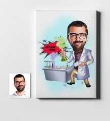 Kişiye Özel Bay Kimya Mühendisi Karikatür Kanvas Tablo (50 x 70 cm.) 1