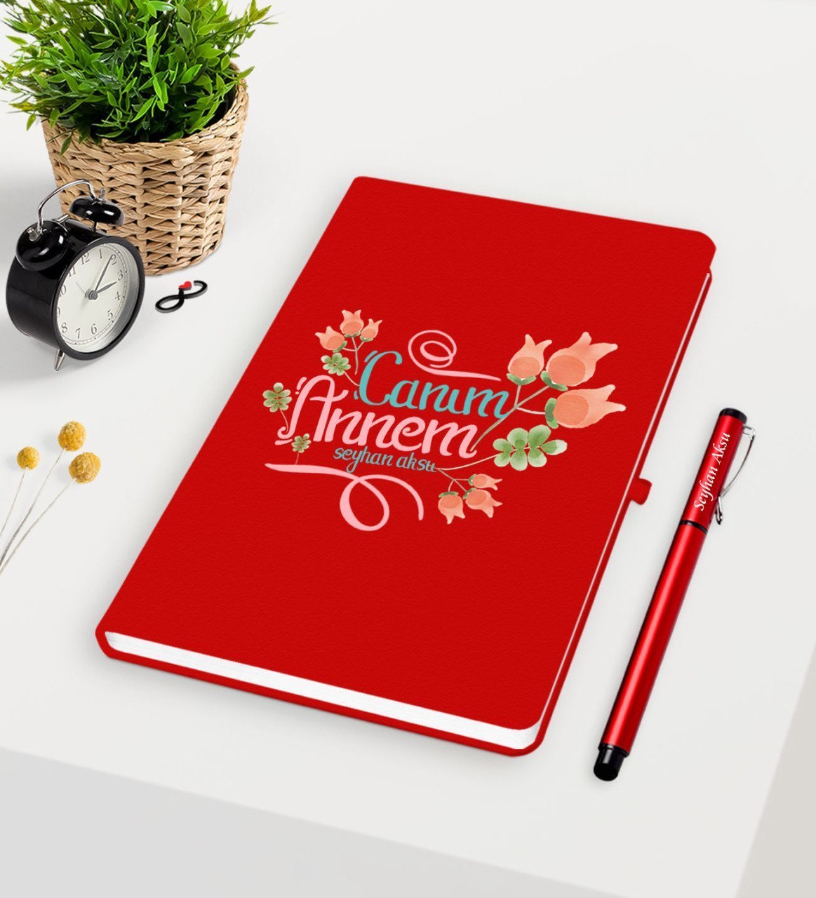Kişiye Özel Canım Annem Kırmızı Defter Kalem Seti - 13