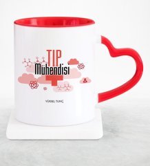 Kişiye Özel Mesleki Tıp Mühendisi Kırmızı Kalpli Kupa Bardak