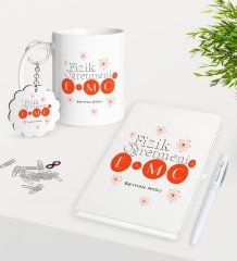 Kişiye Özel Fizik Öğretmeni Kupa Anahtarlık Beyaz Defter Kalem Hediye Seti-2