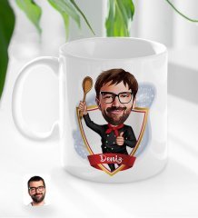 Kişiye Özel İsimli Erkek Master Chef Karikatürlü Beyaz Kupa Bardak-1