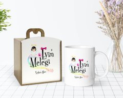 Kişiye Özel Ahşap Kutuda Evin Meleği Tasarımlı Beyaz Kupa Bardak-1
