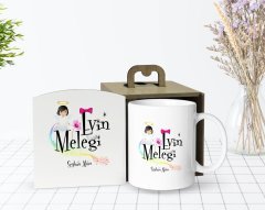 Kişiye Özel Ahşap Kutuda Evin Meleği Tasarımlı Beyaz Kupa Bardak-1