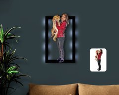 Kişiye Özel Tam Boy Kız ve Kedi  Karikatürlü 3D Led Işıklı Ahşap Tablo-1