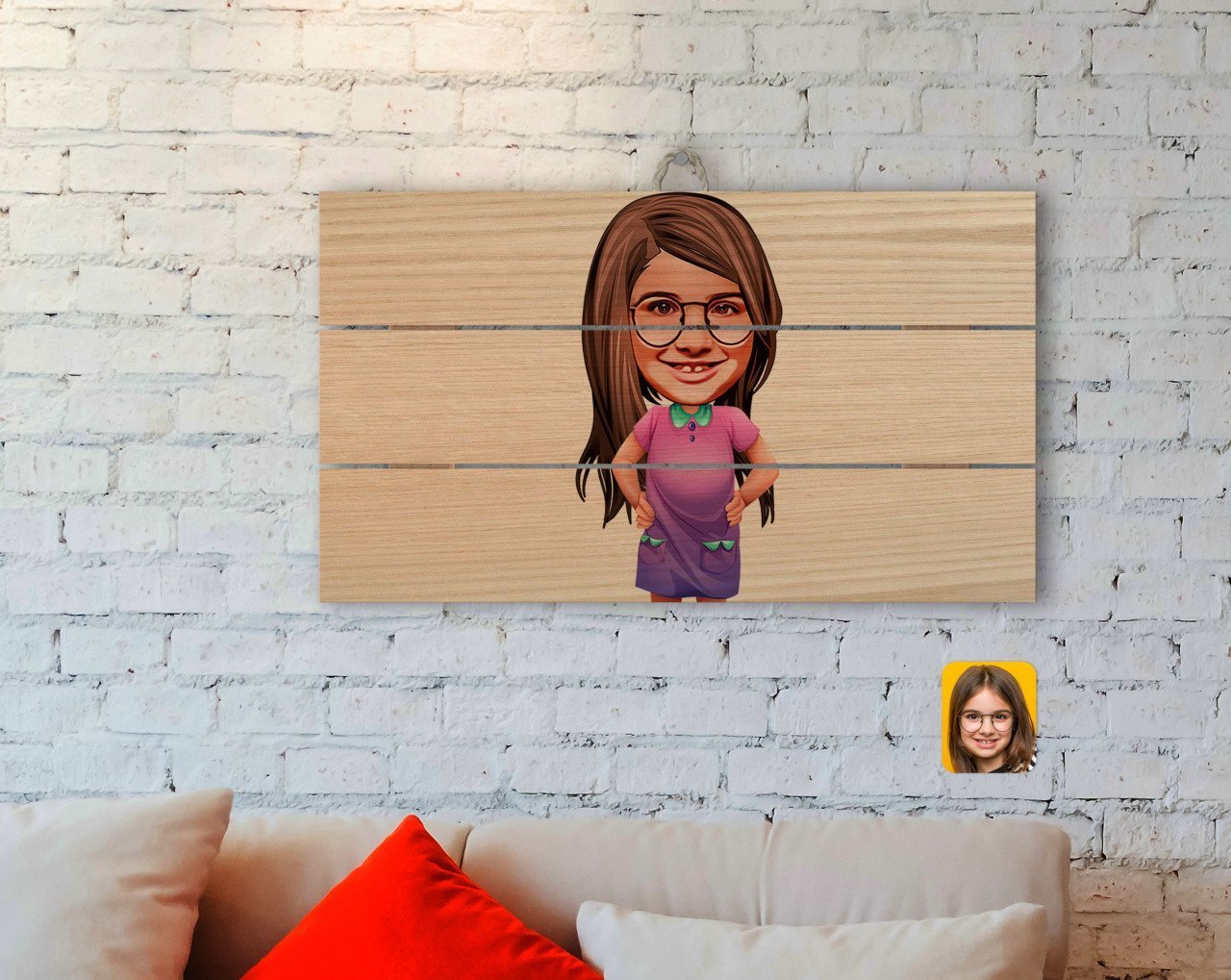 Kişiye Özel Kız Çocuk Karikatürlü Otantik Ahşap Palet Tablo-3