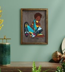 BK Home African Woman Tasarımlı Doğal Masif Ahşap Çerçeveli Tablo 45x65cm-5