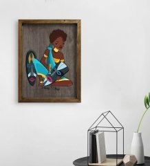 BK Home African Woman Tasarımlı Doğal Masif Ahşap Çerçeveli Tablo 45x65cm-5