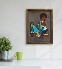 BK Home African Woman Tasarımlı Doğal Masif Ahşap Çerçeveli Tablo 45x65cm-5