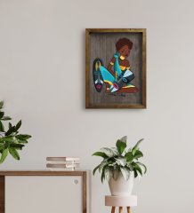 BK Home African Woman Tasarımlı Doğal Masif Ahşap Çerçeveli Tablo 45x65cm-5