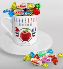 Kişiye Özel Fransızca Öğretmeni Türk Kahvesi Fincanı ve Haribo Şeker Hediye Seti-3