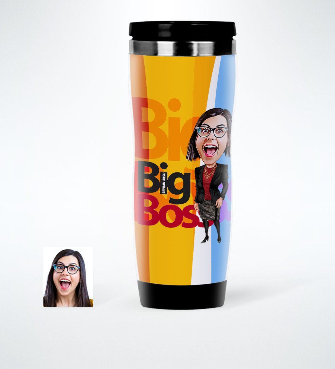 Kişiye Özel Bayan Big Boss Karikatürlü Çelik Termos Bardak - 2