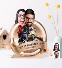 Kişiye Özel Yılın En Mükemmel Çifti Karikatürlü 3D Ahşap Biblo Plaket - 17