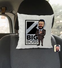 Kişiye Özel Erkek Big Boss Karikatürlü Kare Araç Koltuk Yastığı-1