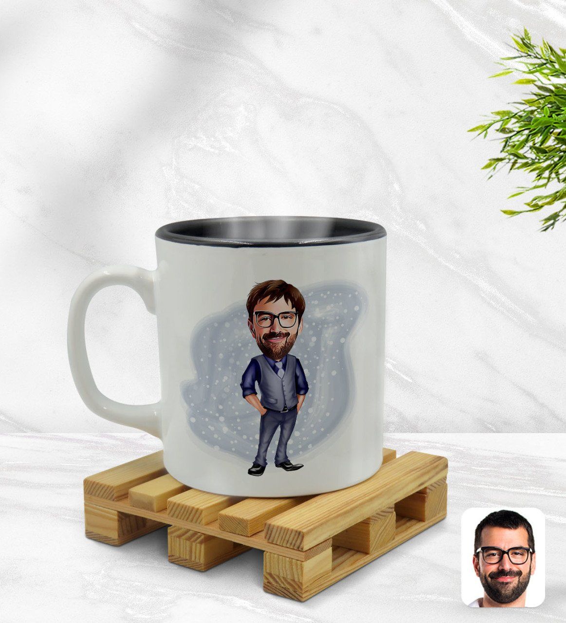 Kişiye Özel Baba Karikatürlü İçi Siyah Renkli Kupa Bardak Model 2