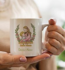 BK Gift Kişiye Özel İsimli Anne Bebek Yastık ve Kupa Bardak Hediye Seti-5, Anneye Hediye, Anneler Günü Hediyeleri