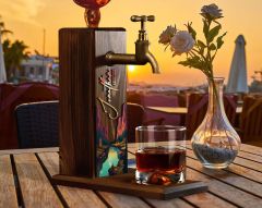 BK Gift Kişiye Özel Kabartma İsimli Tarihli Landscape Tasarımlı Musluklu Ceviz Ahşap Şarap Standı-4, Viski Çeşmesi, Babaya Hediye, İçecek Dispenseri