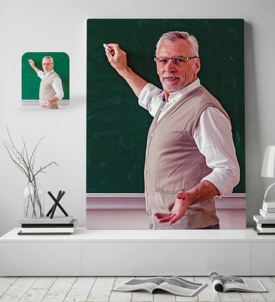 Kişiye Özel Erkek Öğretmen Yağlıboya Tasarımlı Kanvas Tablo 50x70cm-1