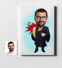 Kişiye Özel Bay Hakim Karikatür Kanvas Tablo (50 x 70 cm.) 1