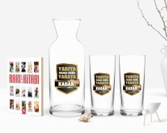 Kişiye Özel Renkli Baskılı Yarıya Kadar Değil Yaraya Kadar Tasarımlı İkili Rakı Bardağı Karaf ve Cep Kitabı Hediye Seti-5