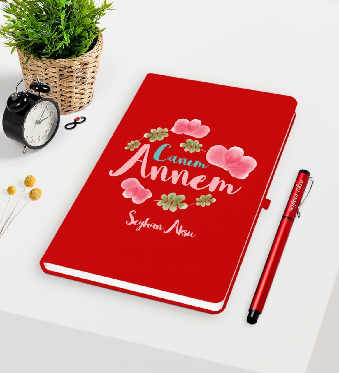 Kişiye Özel Canım Annem Kırmızı Defter Kalem Seti - 12