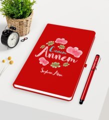 Kişiye Özel Canım Annem Kırmızı Defter Kalem Seti - 12