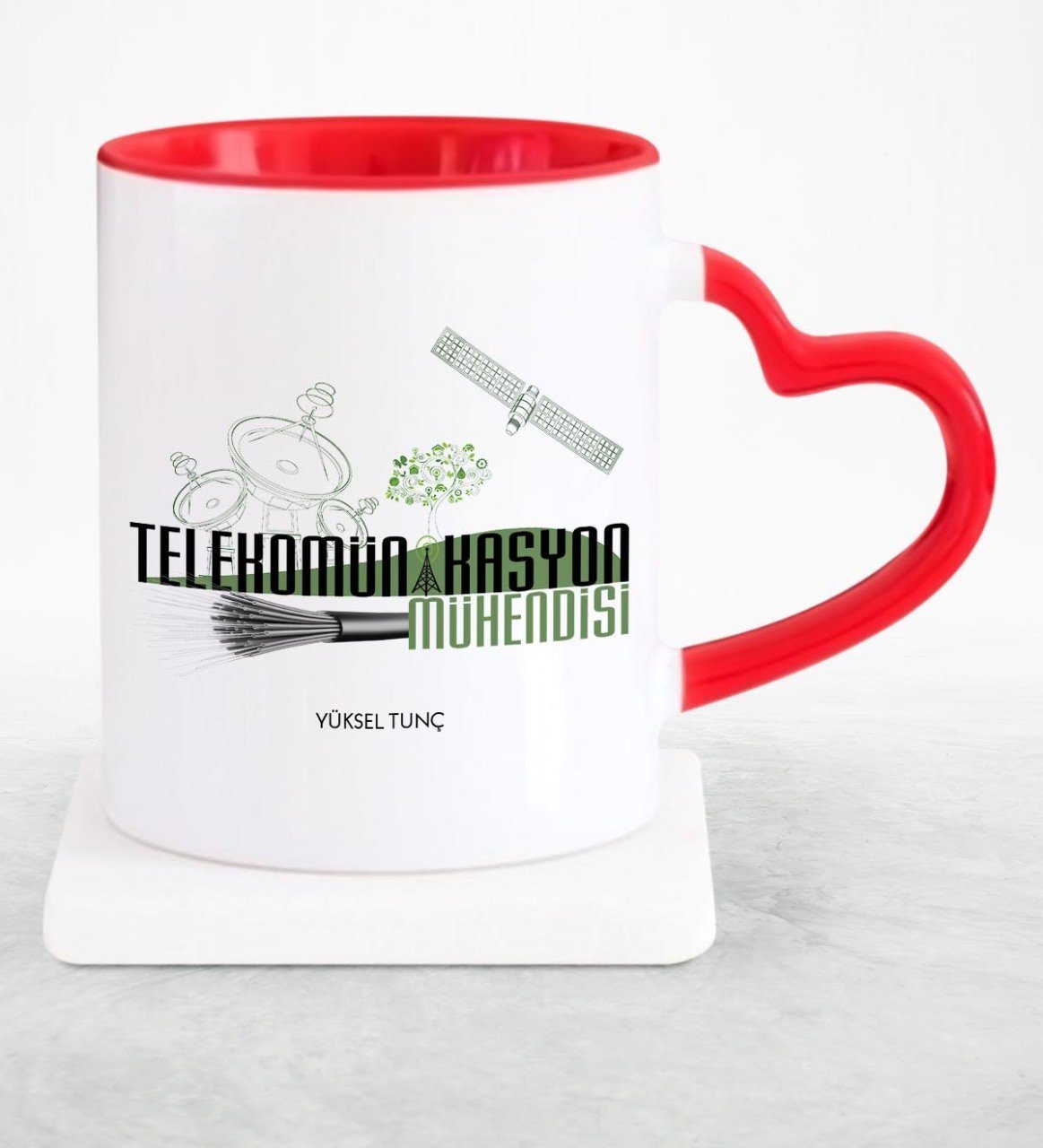 Kişiye Özel Mesleki Telekomünikasyon Mühendisi Kırmızı Kalpli Kupa Bardak