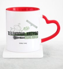 Kişiye Özel Mesleki Telekomünikasyon Mühendisi Kırmızı Kalpli Kupa Bardak