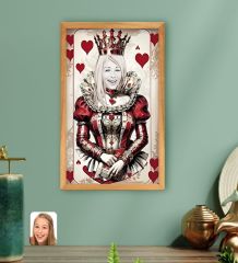 BK Gift Kişiye Özel Maça Kızı-Kraliçe Tasarımlı Ahşap Çerçeveli Tablo-2 40x25cm, Arkadaşa Hediye, Sevgiliye Hediye