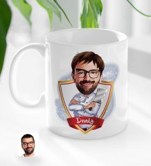 Kişiye Özel İsimli Erkek Kasap Karikatürlü Beyaz Kupa Bardak-1