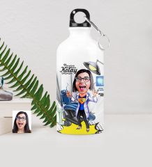 Kişiye Özel Bayan Diş Hekimi Karikatürlü Metal Suluk (500 ml.) 1