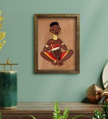 BK Home African Woman Tasarımlı Doğal Masif Ahşap Çerçeveli Tablo 45x65cm-4