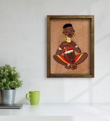 BK Home African Woman Tasarımlı Doğal Masif Ahşap Çerçeveli Tablo 45x65cm-4