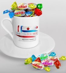 Kişiye Özel Fransızca Öğretmeni Türk Kahvesi Fincanı ve Haribo Şeker Hediye Seti-2