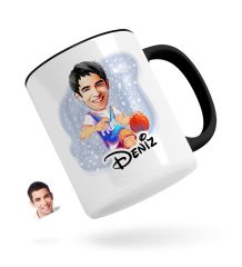 Kişiye Özel Erkek Basketbolcu Karikatürlü Siyah Kupa Bardak-2