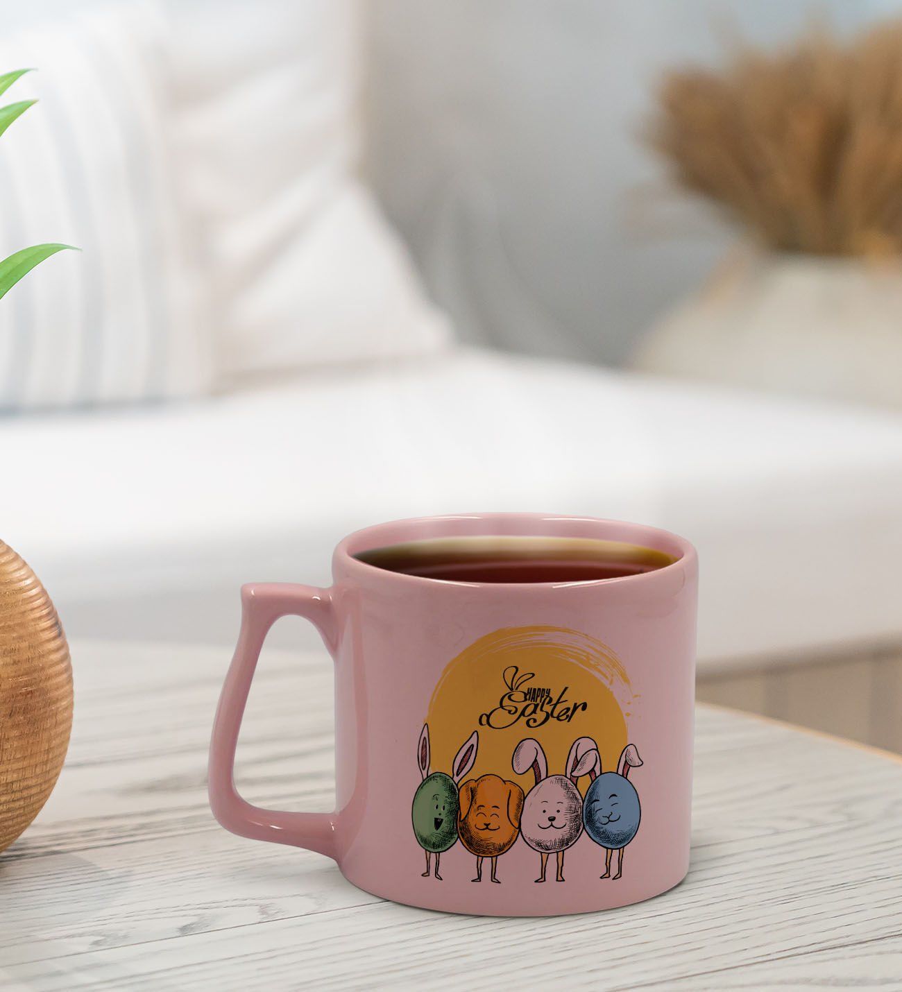 BK Gift Happy Easter Tasarımlı Pastel Pembe Middle Kupa Bardak, Arkadaşa Hediye, Ev Hediyesi, Paskalya Bayramı Hediyesi, Ofis Hediyesi-4