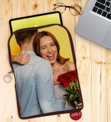 Kişiye Özel Sevgililer Fotoğraflı Taşınabilir Koruyucu Tablet Kılıfı & Organizer Çanta - Bordo-1