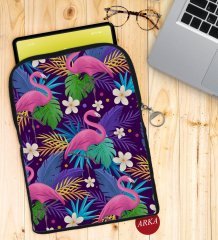BK Gift Flamingolar Tasarımlı Taşınabilir Koruyucu Tablet Kılıfı & Organizer Çanta - Siyah-1