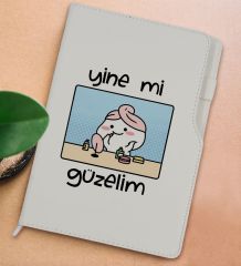 BK Gift Yine Mi Güzelim Tasarımlı Beyaz Termo Deri Not Defteri 15x21cm-1