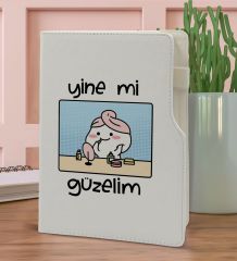BK Gift Yine Mi Güzelim Tasarımlı Beyaz Termo Deri Not Defteri 15x21cm-1