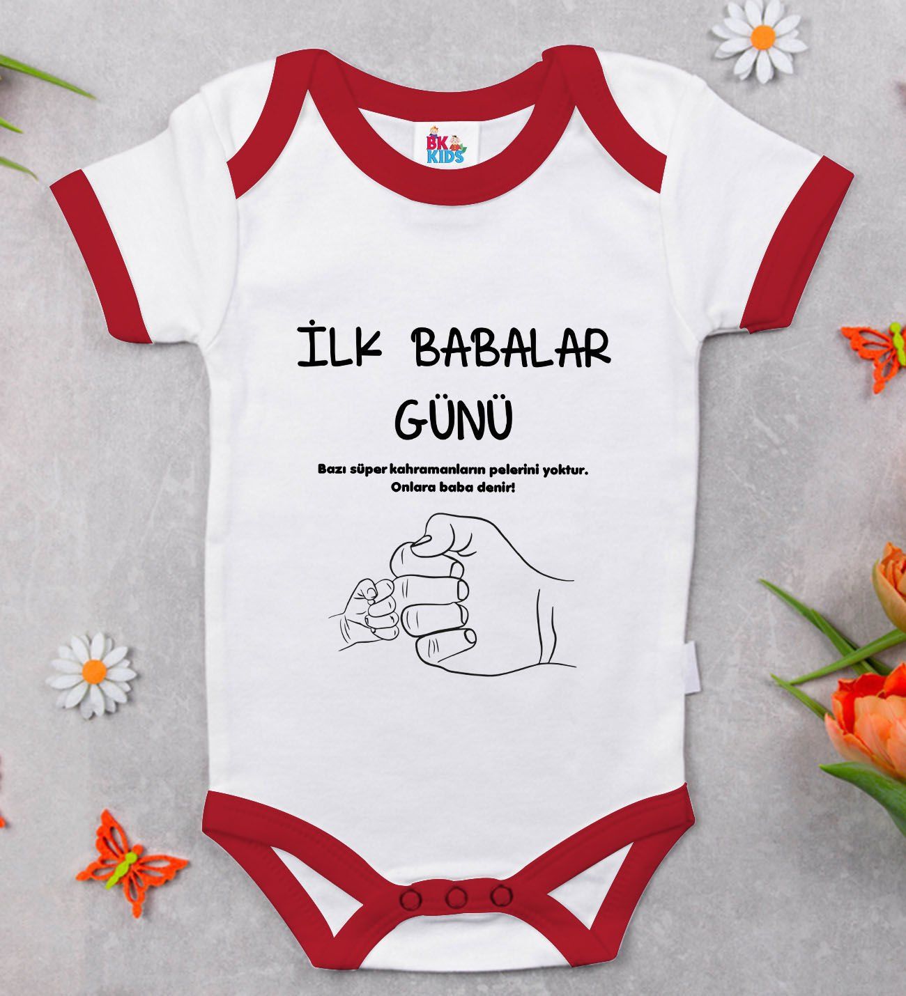 BK Kids İlk Babalar Günü Tasarımlı Kırmızı Bebek Body Zıbın-2